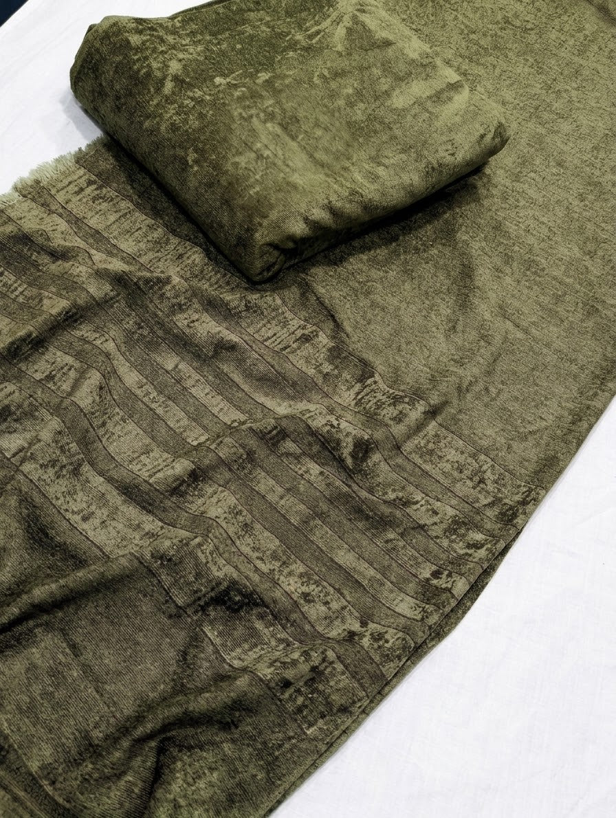3PC SWEET LEATHER VELVET EXPORT QUALITY WINTER COLLECTION (MUD GREEN) BEAUTY