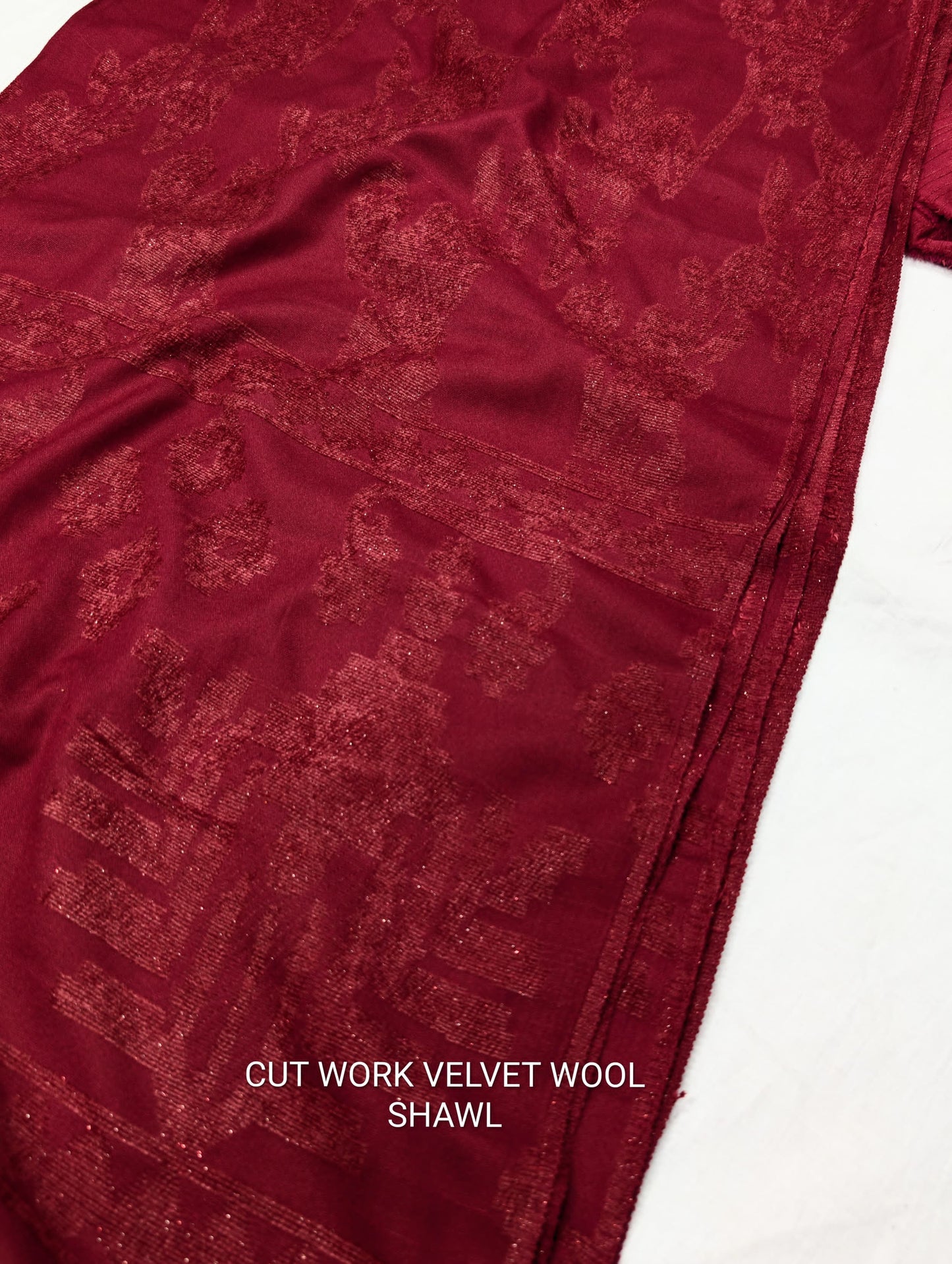 3PC CHAMKI VELVET MARINA WITH HIGH QUALITY CUT WORK DESIGN VELVET SHAWL PREMIUM QUALITY WINTER COLLECTION (MAHROON)
