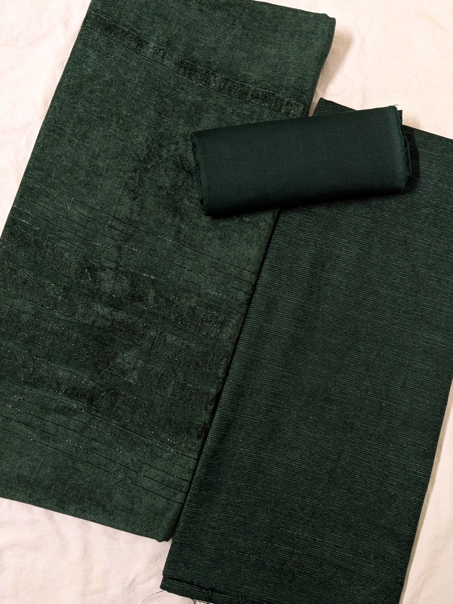 PEACH WOOL VELVET 3PC VERY PREMIUM EXPORT QUALITY WINTER COLLECTION 2025(BOTTLE GREEN)
