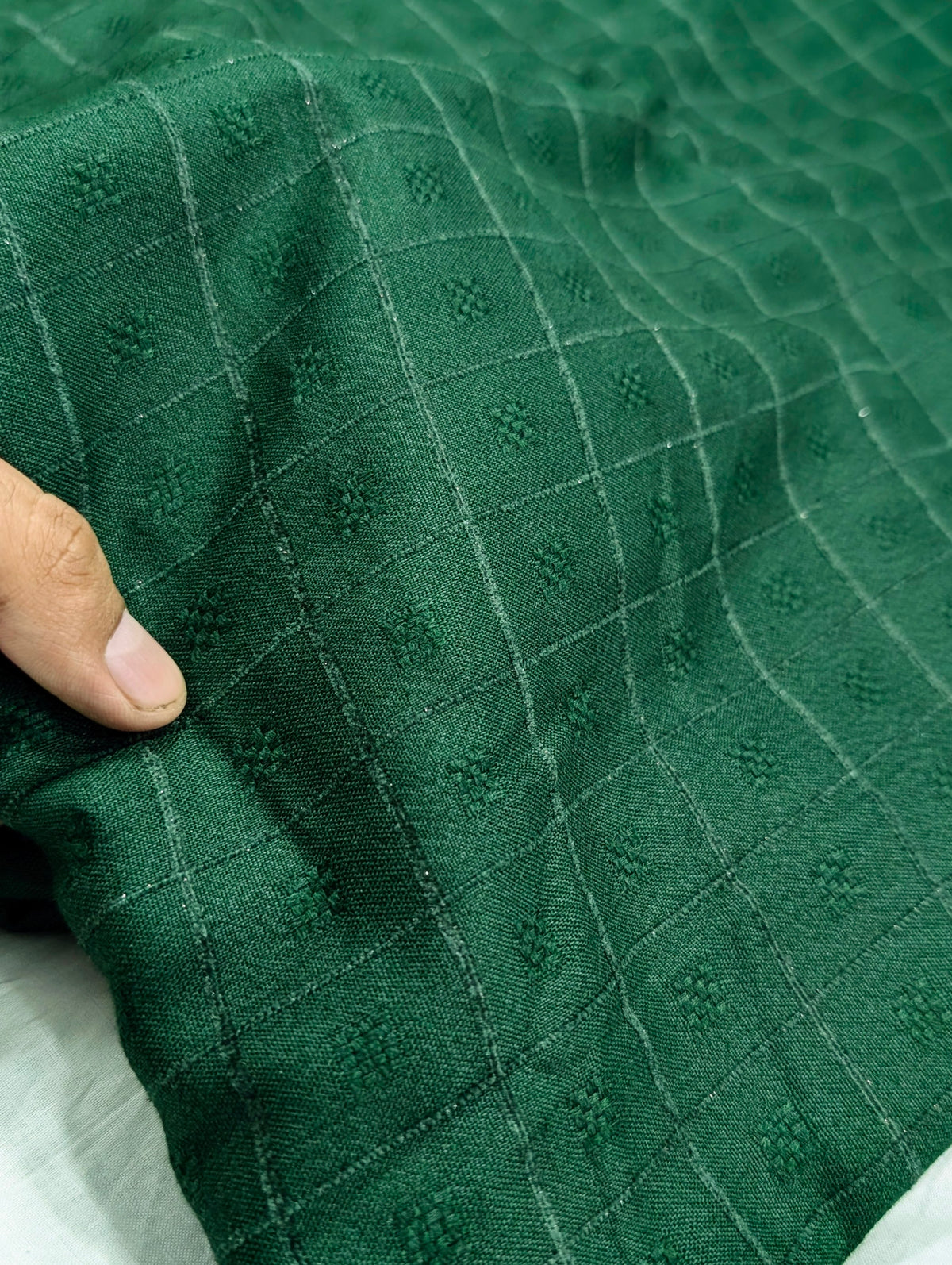 2PC MARINA SELF EMBOSSED DESIGN WITH HIGH QUALITY PLAIN MARINA TROUSER (BOTTLE GREEN)