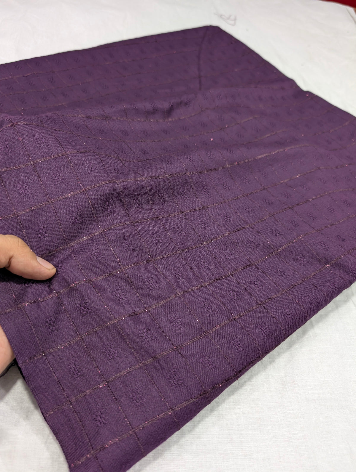 2PC MARINA SELF EMBOSSED DESIGN WITH HIGH QUALITY PLAIN MARINA TROUSER (DARK PURPLE)