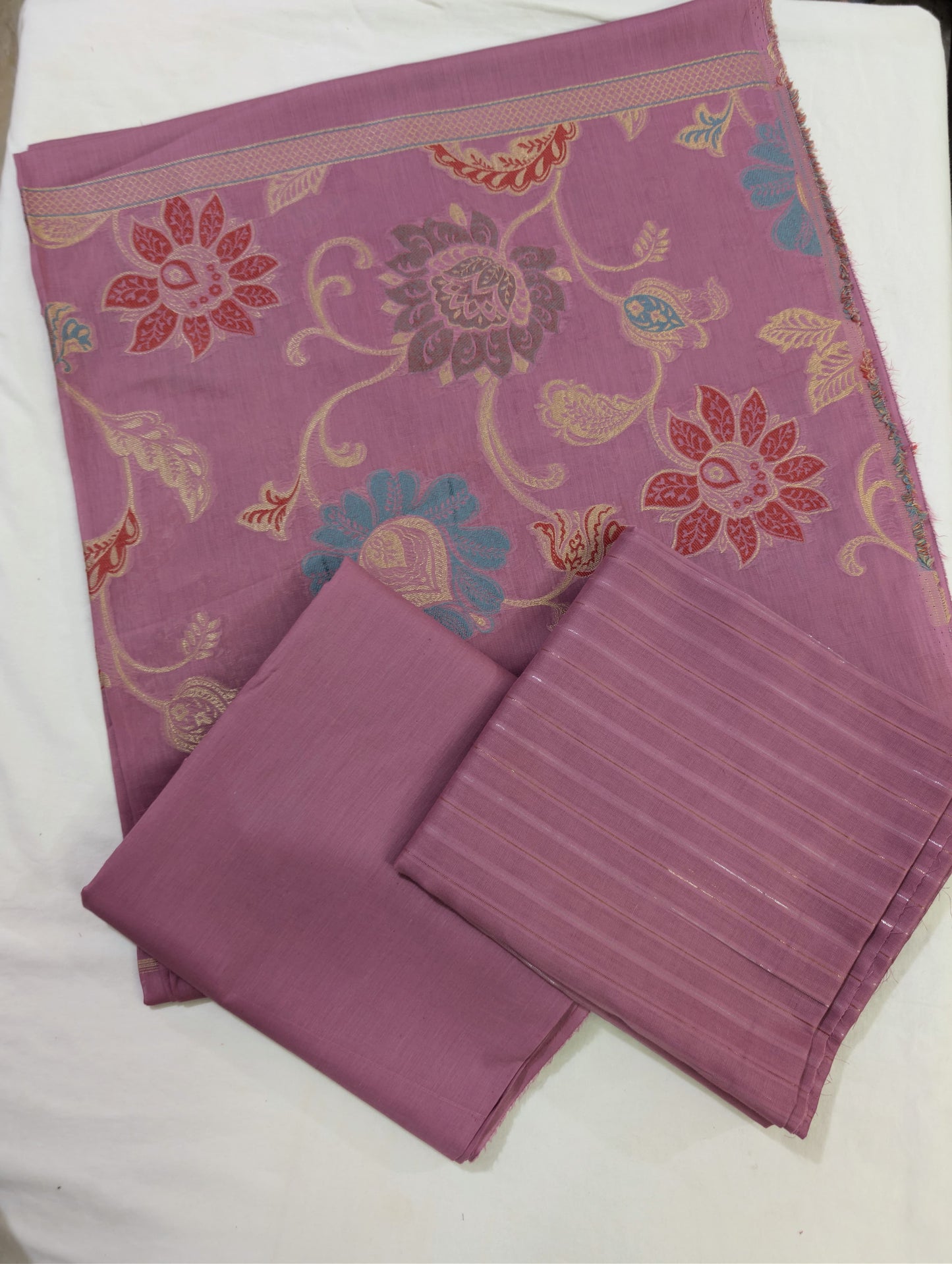 3PC MOON LIGHT LAWN WITH VERY PREMIUM QUALITY MULTI JAQUARD BANARSI LAWN DUPATA (TEA PINK)