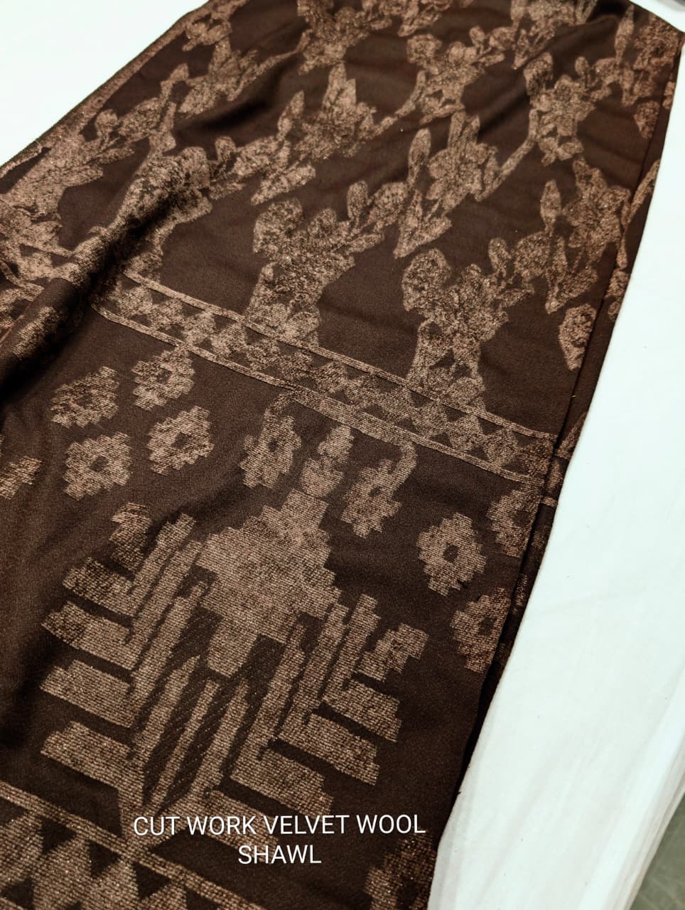 3PC CHAMKI VELVET MARINA WITH HIGH QUALITY CUT WORK DESIGN VELVET SHAWL PREMIUM QUALITY WINTER COLLECTION (CHOCOLATE BROWN)