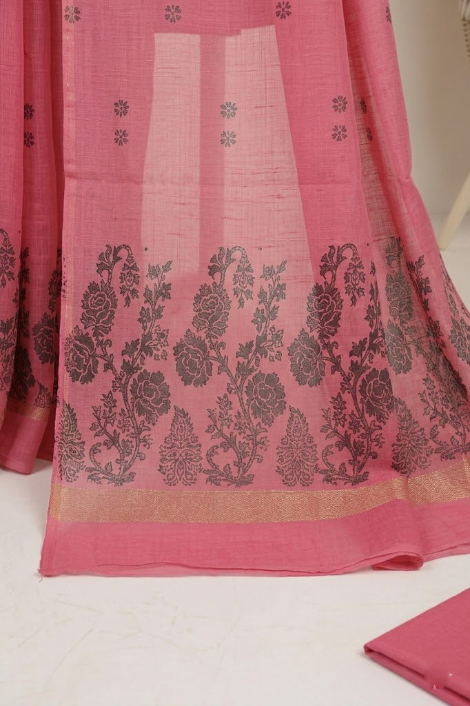3PC BANA DORYA LAWN WITH NEW BANARSI PREMIUM QUALITY LAWN DUPATA (BND000ROS)ROSE PINK