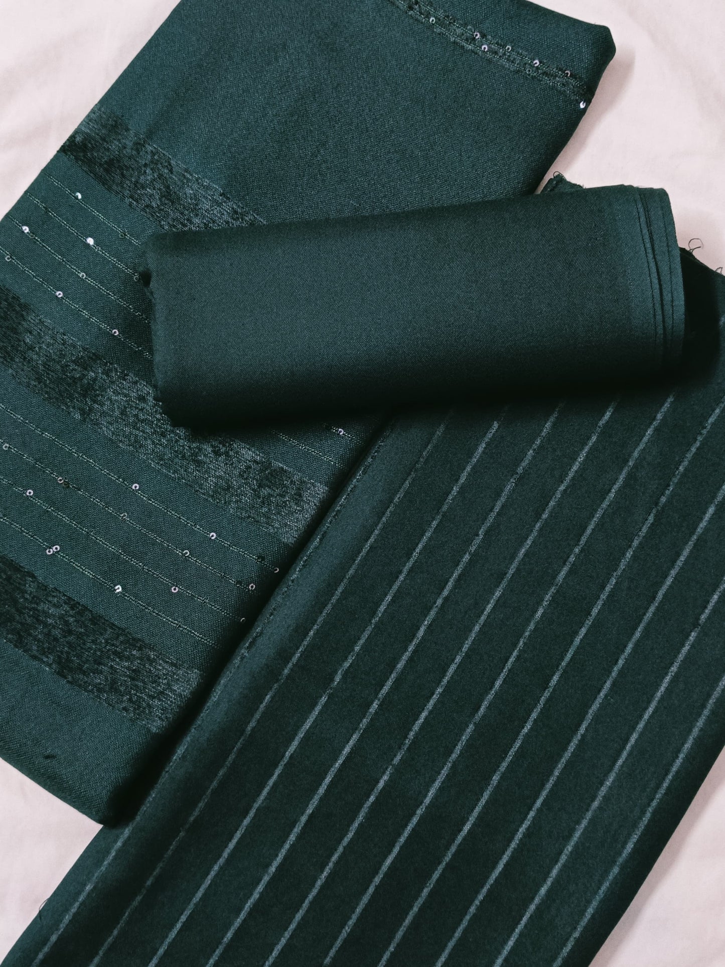3PC ALPINE VELVET MARINA (|) VERTICAL LINE ONLY ON CASTUMR SPECIAL DEMAND (BOTTLE GREEN)