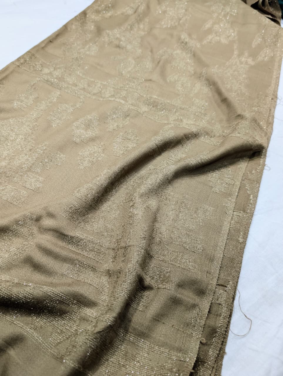 3PC PEACH WOOL VELVET WITH HIGH QUALITY CUT WORK DESIGN VELVET SHAWL EXPORT QUALITY WINTER COLLECTION (SAND SKIN)
