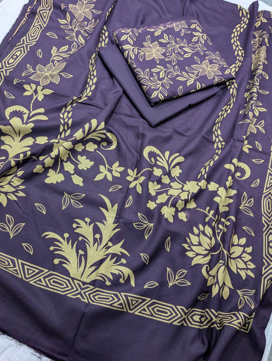 3PC MARINA LAKHANI PRINTED SUIT PREMIUM WINTER COLLECTION (DARK PURPLE)