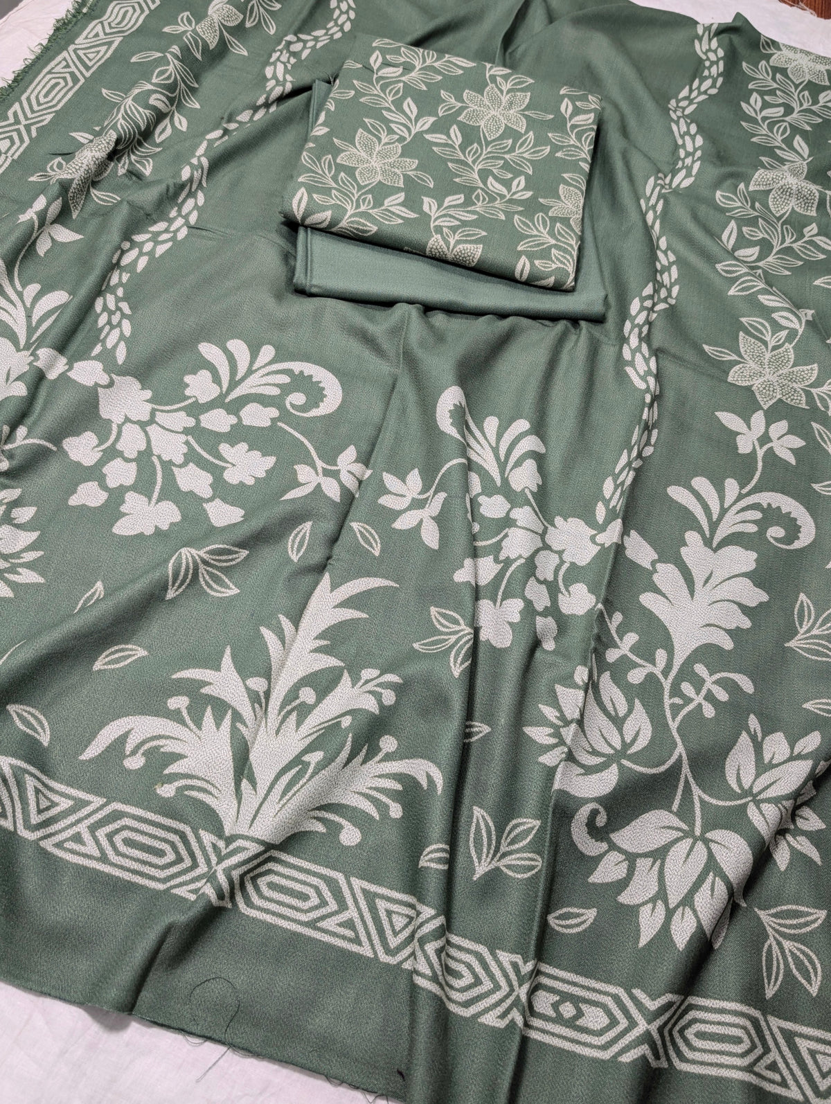 3PC MARINA LAKHANI PRINTED SUIT PREMIUM WINTER COLLECTION (OLIVE GREEN)