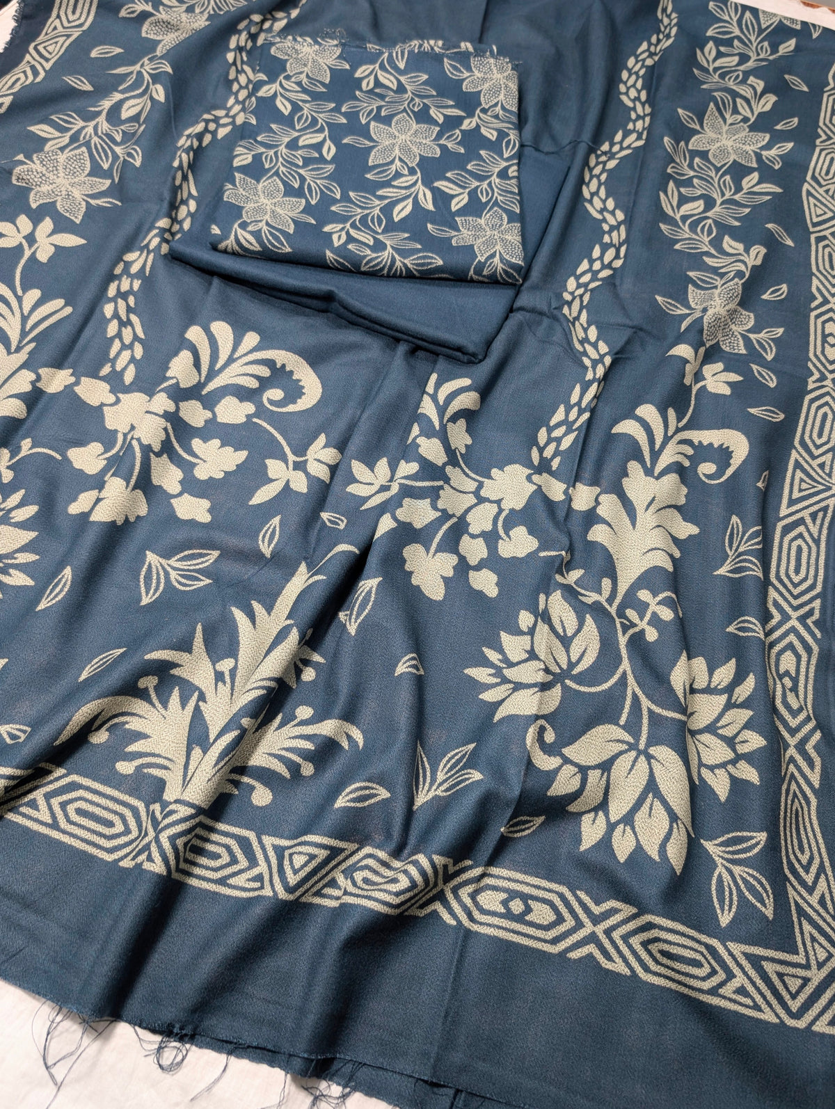 3PC MARINA LAKHANI PRINTED SUIT PREMIUM WINTER COLLECTION (TEAL BLUE)