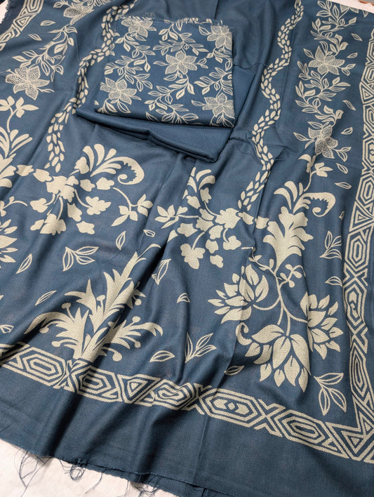 3PC MARINA LAKHANI PRINTED SUIT PREMIUM WINTER COLLECTION (TEAL BLUE)