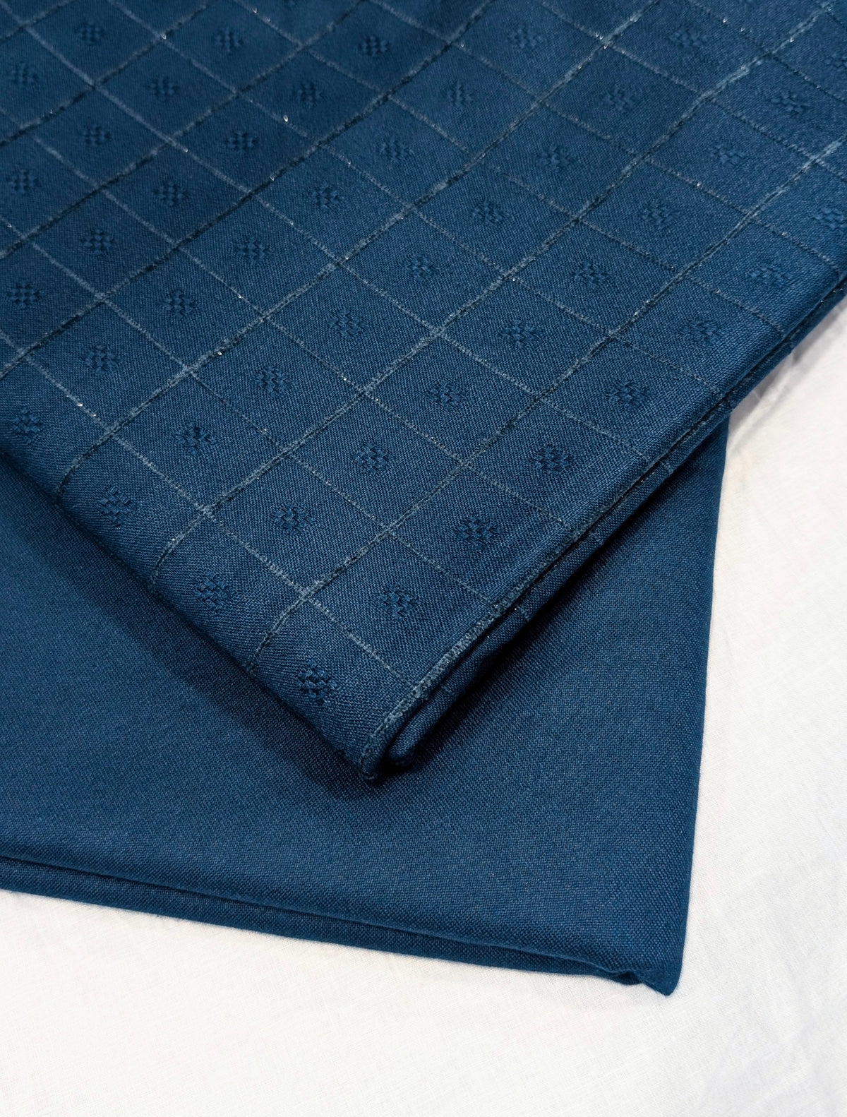 2PC MARINA SELF EMBOSSED DESIGN WITH HIGH QUALITY PLAIN MARINA TROUSER (TEAL BLUE)