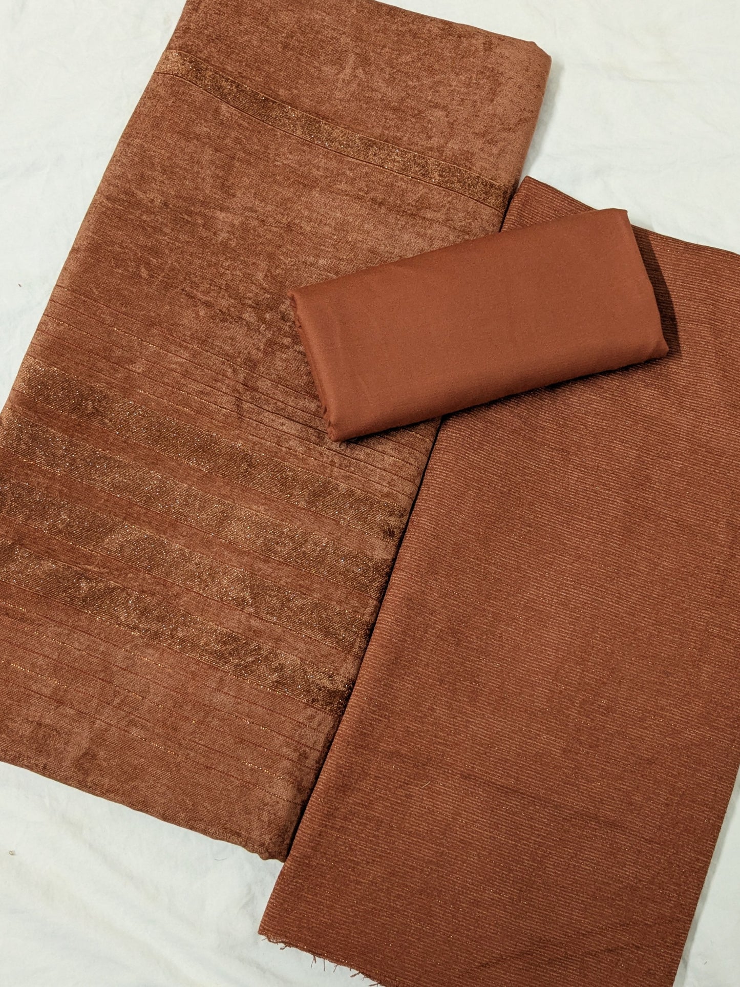 PEACH WOOL VELVET 3PC VERY PREMIUM EXPORT QUALITY WINTER COLLECTION 2025 (RUST COLOR)