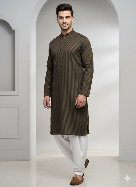 MENS KURTA SHALWAR UNSTITCHED PREMIUM QUALITY SUMMER COOL COTTON (BROWN )