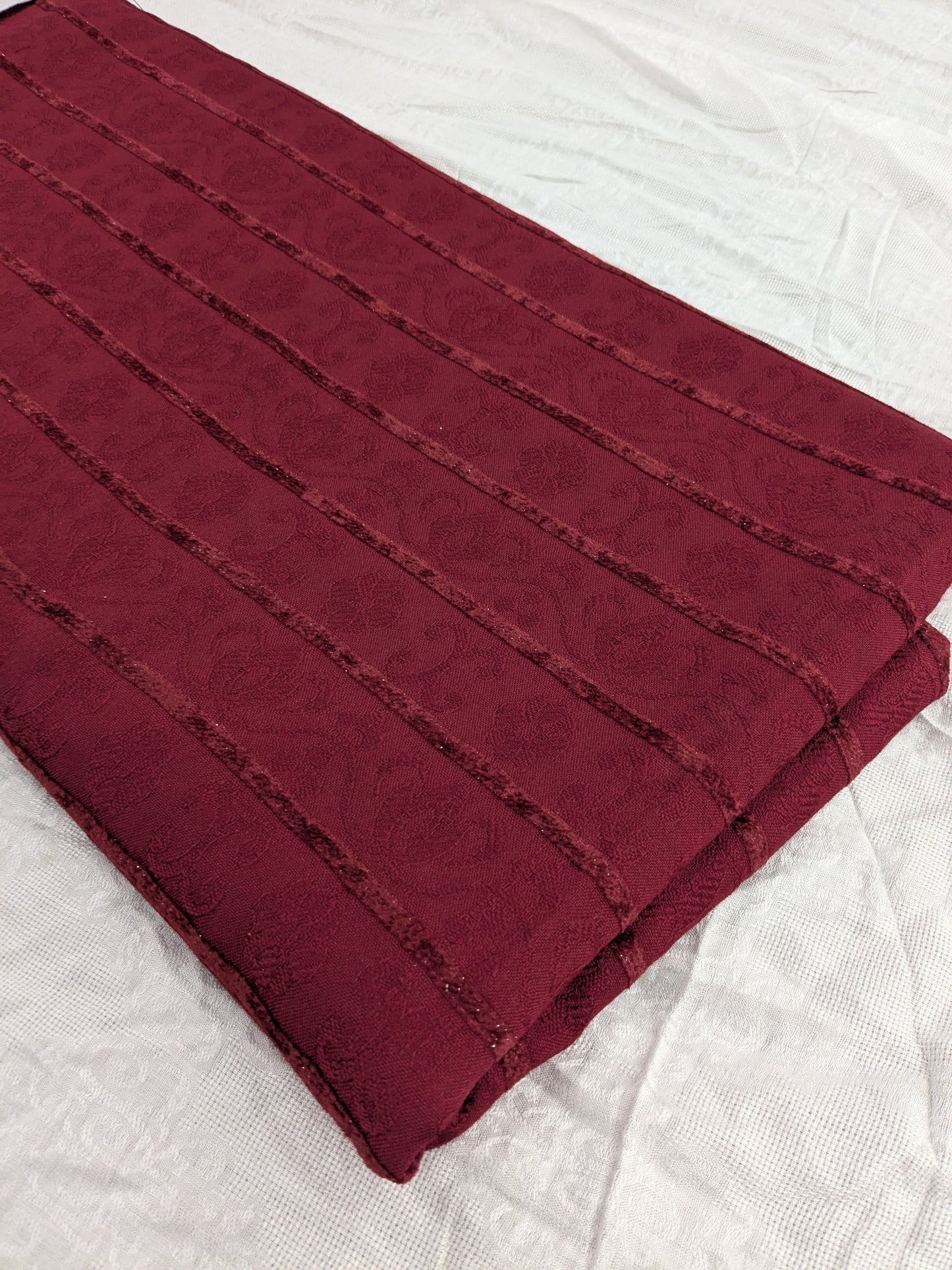 3PC KANI BORDER BANARSI WOOL SHAWL WITH SELF DESIGN SHIRT & TROUSER (MAHROON COLOR)