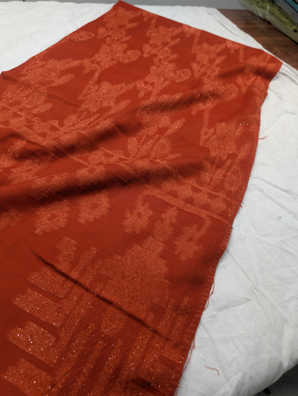 3PC PEACH WOOL VELVET WITH HIGH QUALITY CUT WORK DESIGN VELVET SHAWL LUXURIOUS WINTER COLLECTION (RUST COLOR)