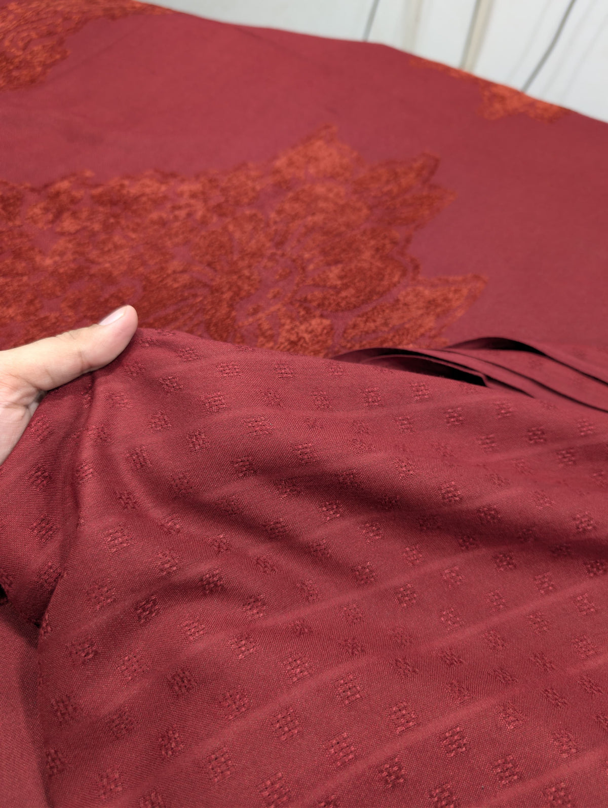 3PC MARINA SELF EMBOSSED WITH HIGH QUALITY RICH VELVET WOOL SHAWL LUXURIOUS WINTER COLLECTION (MAHROON)