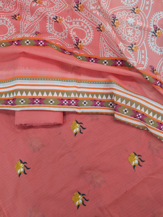 3PC CHAMKI DORYA EMBROIDED WITH SHAFOON NET PRINTED DUPATA VERY PREMIUM QUALITY SUMMER COLLECTION 2026 ( CARROT PINK)