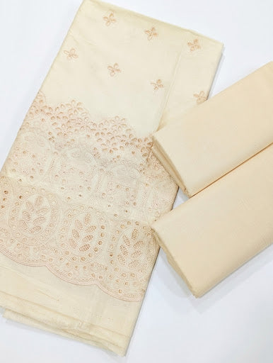 2PC LAWN CHICKEN EMBROIDED BORING LUXURY SUMMER COLLECTION (CREAM WHITE)