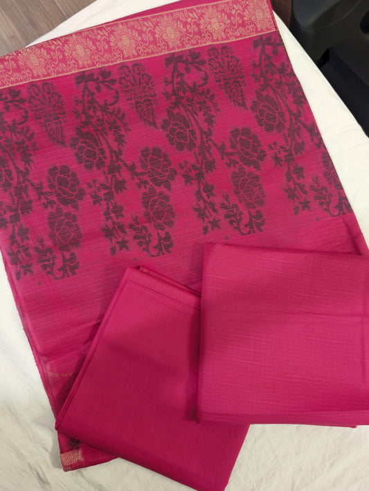 3PC SLUB DORYA LAWN WITH MULTI JACQUARD BANARSI VERY PREMIUM QUALITY LAWN DUPATA lawn 2026 premium summer collection(SHOCKING PINK)
