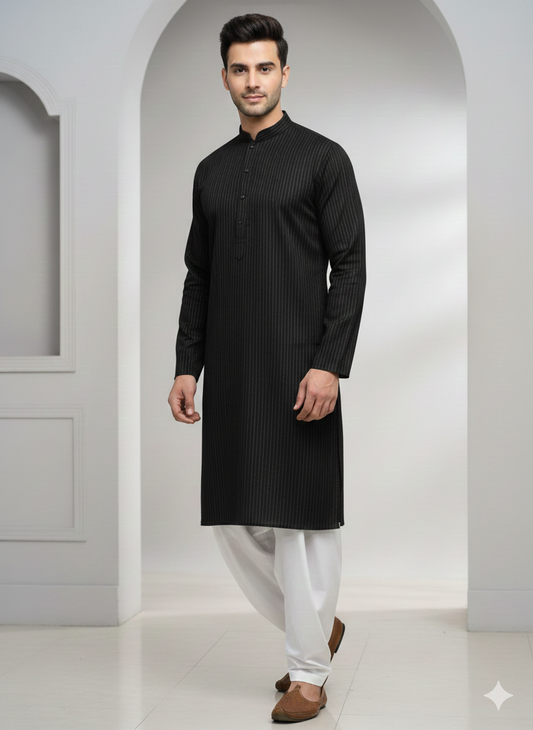 MENS KURTA SHALWAR UNSTITCHED PREMIUM QUALITY SUMMER COOL COTTON (BLACK COLOR)