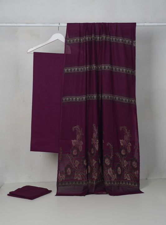 3PC BANA DORA LAWN WITH NEW BANARSI JAQUARD PREMIUM QUALITY DUPATA (3BN00MRG) PURPLE