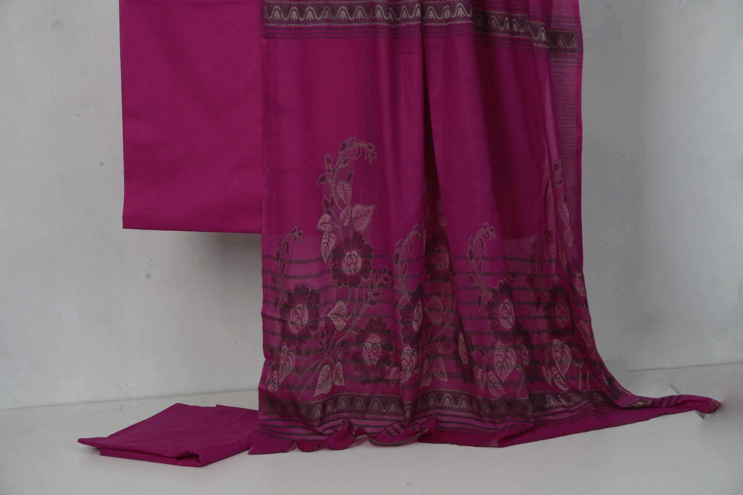 3PC BANA DORA LAWN WITH NEW BANARSI JAQUARD PREMIUM QUALITY DUPATA (3BN00P) SHOCKING PINK