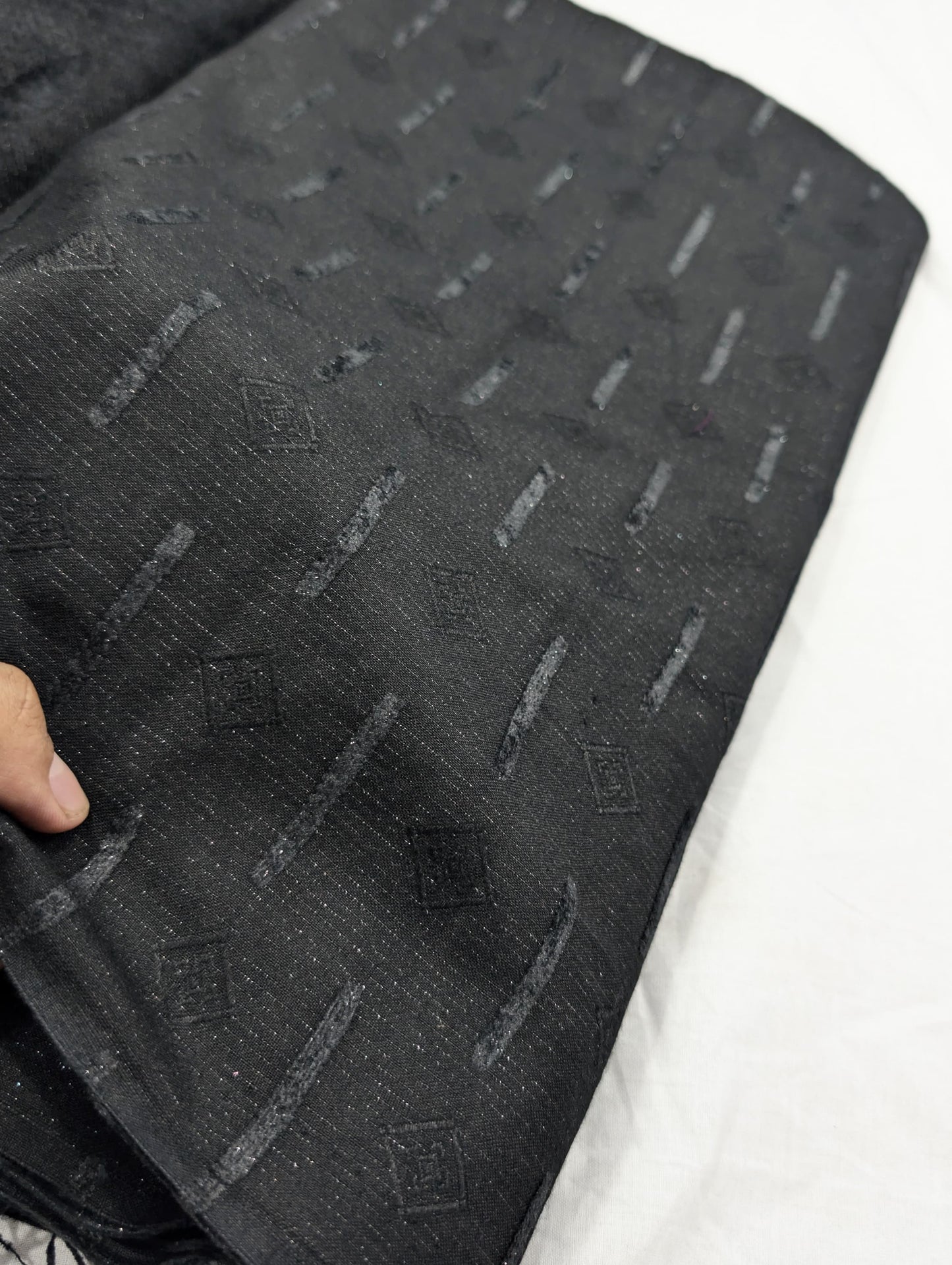 3PC PEACH LEATHER WITH HIGH QUALITY SELF DESIGN FLUFFY VELVET SHAWL EXPORT QUALITY WINTER COLLECTION (JET BLACK)