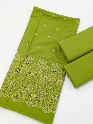 2PC CHICKEN EMBROIDED BORING LUXURY SUMMER COLLECTION (PARROT GREEN)