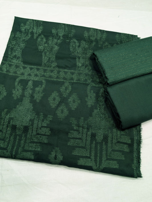 3PC CHAMKI VELVET MARINA WITH HIGH QUALITY CUT WORK DESIGN VELVET SHAWL PREMIUM WINTER COLLECTION (BOTTLE GREEN )