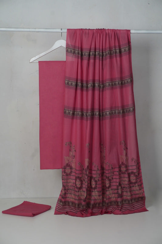 3PC BANA DORA LAWN WITH NEW BANARSI JAQUARD PREMIUM QUALITY DUPATA (3BN00GJ) CARROT PINK