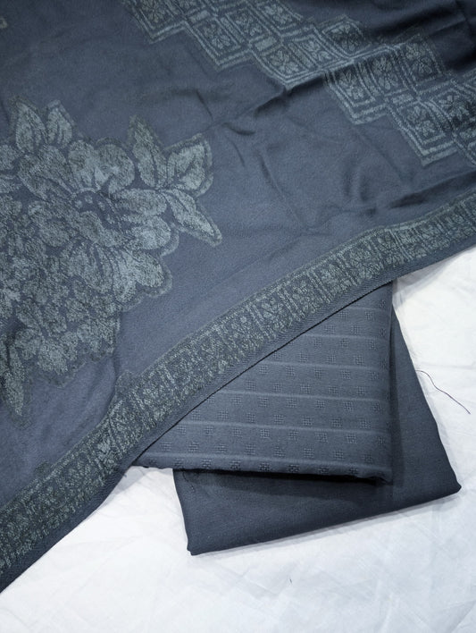 3PC MARINA SELF EMBOSSED WITH HIGH QUALITY RICH VELVET WOOL SHAWL LUXURIOUS WINTER COLLECTION (METAL GRAY)
