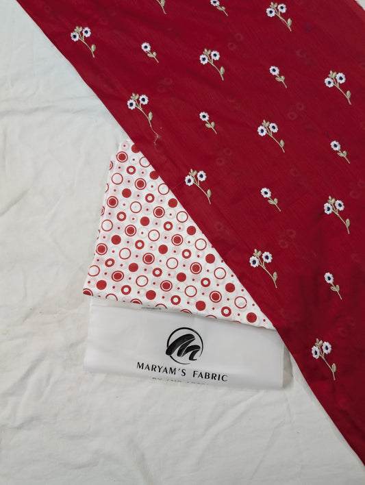 2PC EMBROIDERY LAWN WITH POLKA DOT PRINTED CAMBRIC TROUSER PREMIUM QUALITY SUMMER COLLECTION (EMBP000RD)