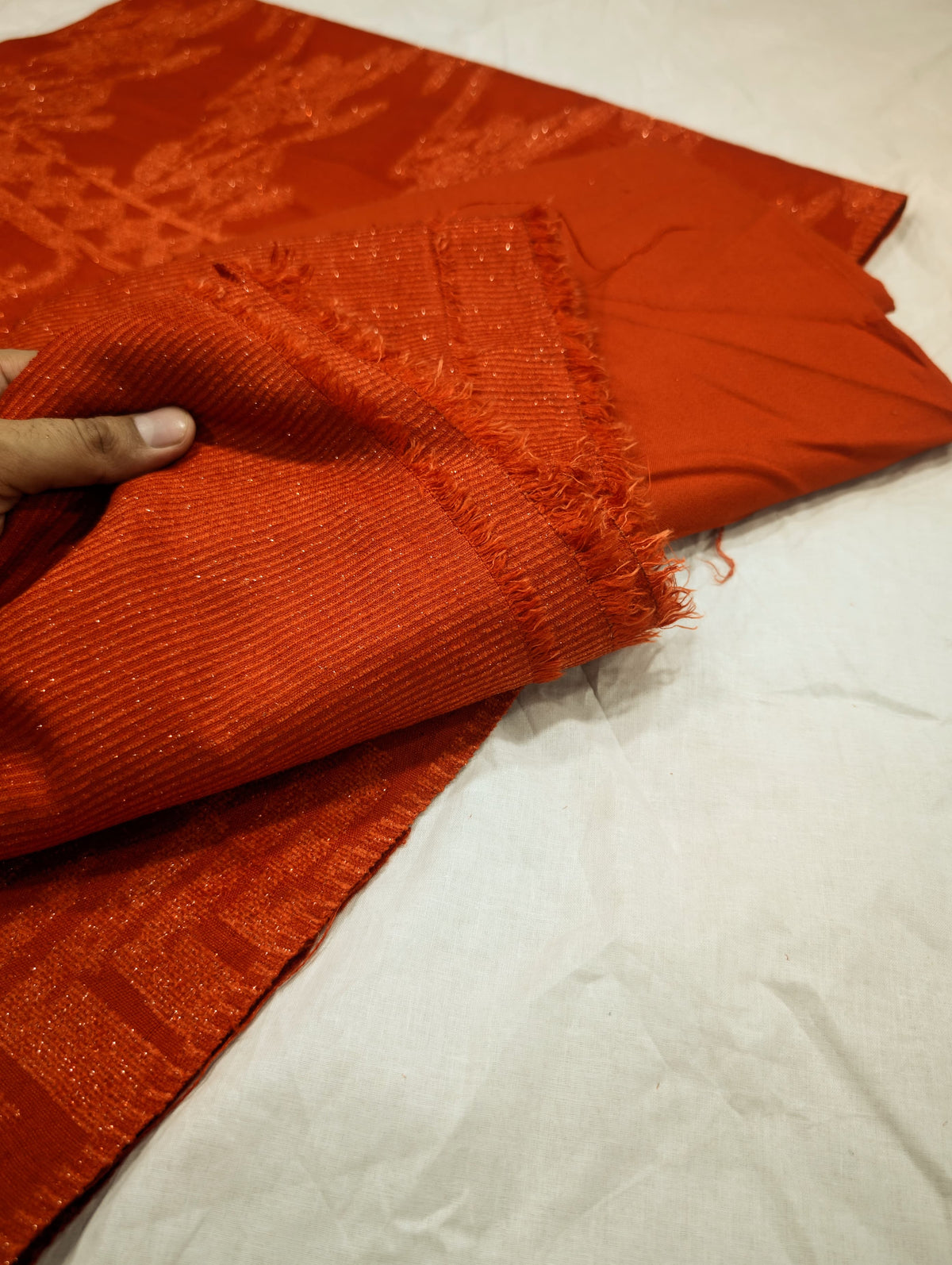 3PC PEACH WOOL VELVET WITH HIGH QUALITY CUT WORK DESIGN VELVET SHAWL LUXURIOUS WINTER COLLECTION (RUST COLOR)