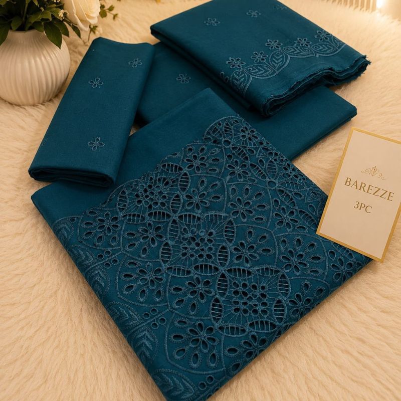 Barezze 3PC Chikankari Embroidered Lawn Suit – ZINC Blue