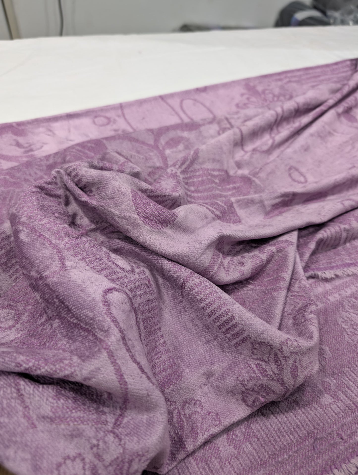 3PC PEACH LEATHER WITH HIGH QUALITY SELF DESIGN FLUFFY VELVET SHAWL EXPORT QUALITY WINTER COLLECTION (PURPLE LILAC)