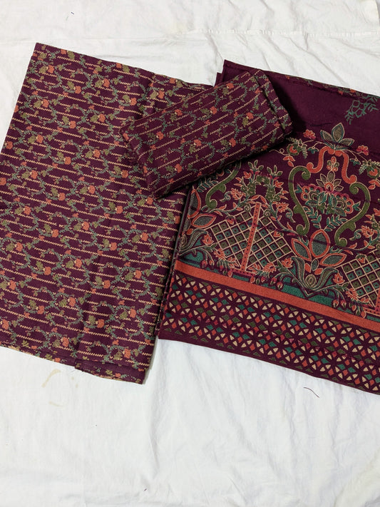 3PC MARINA PRINTED SUIT WINTER COLLECTION (DARK PURPLE COLOR)