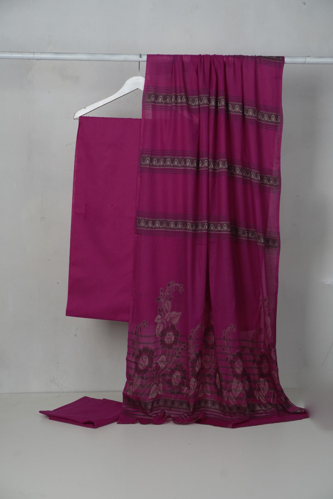 3PC BANA DORA LAWN WITH NEW BANARSI JAQUARD PREMIUM QUALITY DUPATA (3BN00P) SHOCKING PINK
