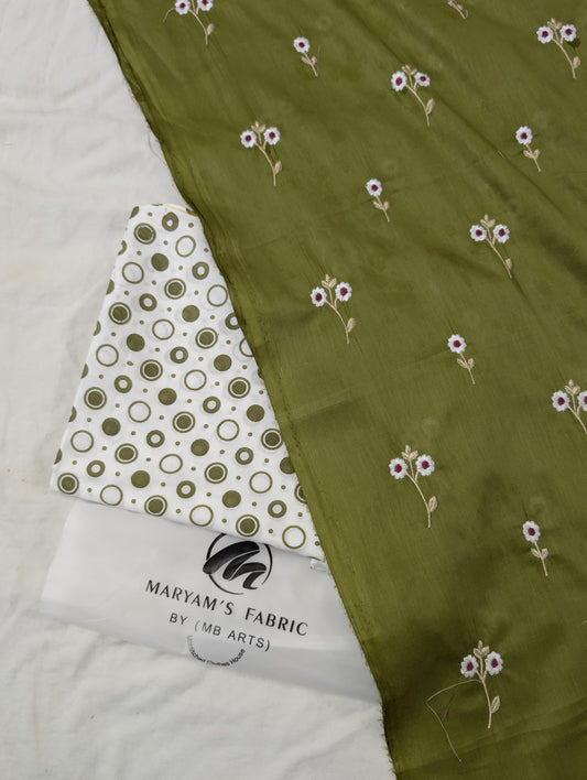 2PC EMBROIDERY LAWN WITH POLKA DOT PRINTED CAMBRIC TROUSER PREMIUM QUALITY SUMMER COLLECTION (EMBP00DW)