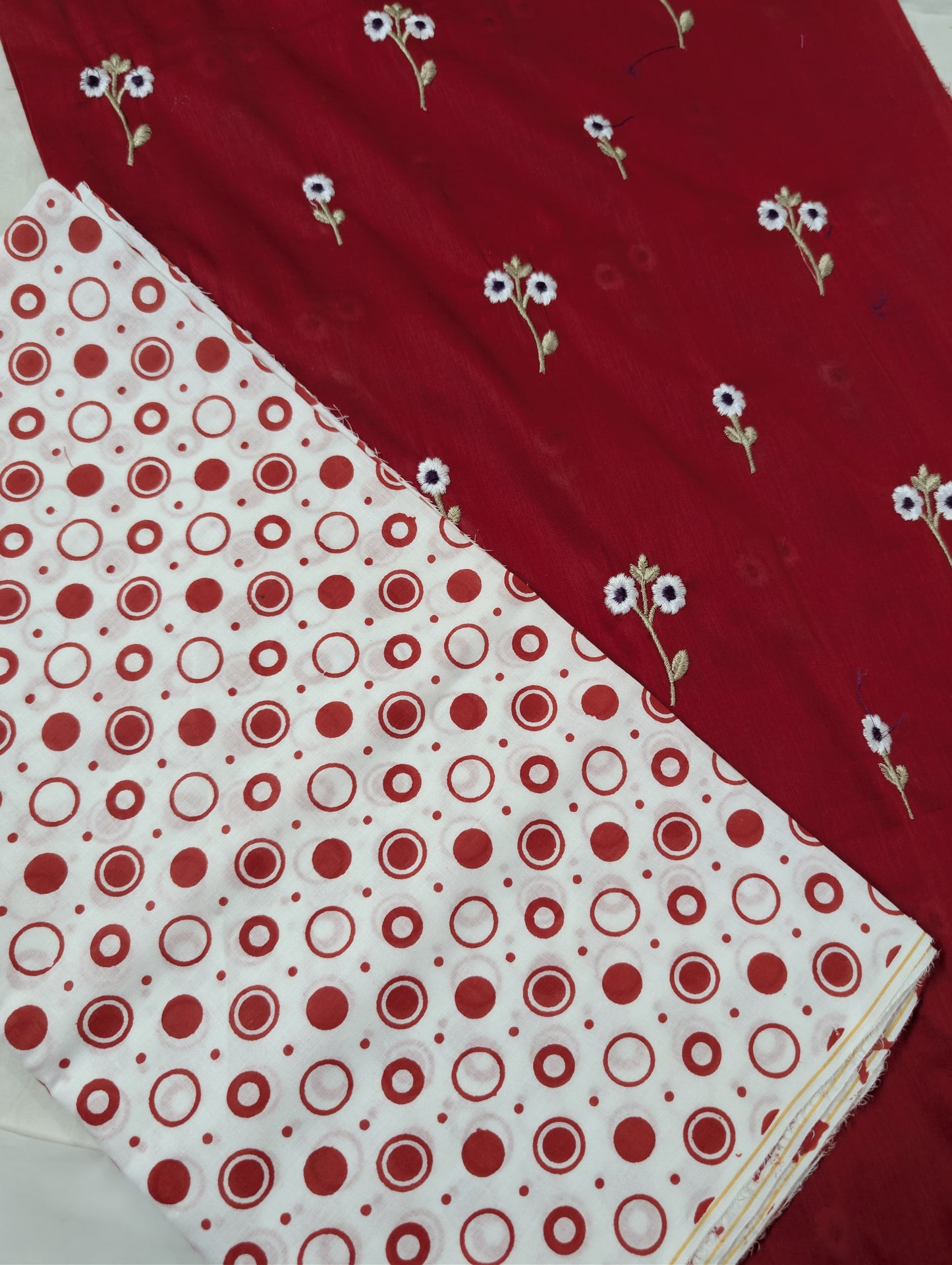 2PC EMBROIDERY LAWN WITH POLKA DOT PRINTED CAMBRIC TROUSER PREMIUM QUALITY SUMMER COLLECTION (EMBP000RD)