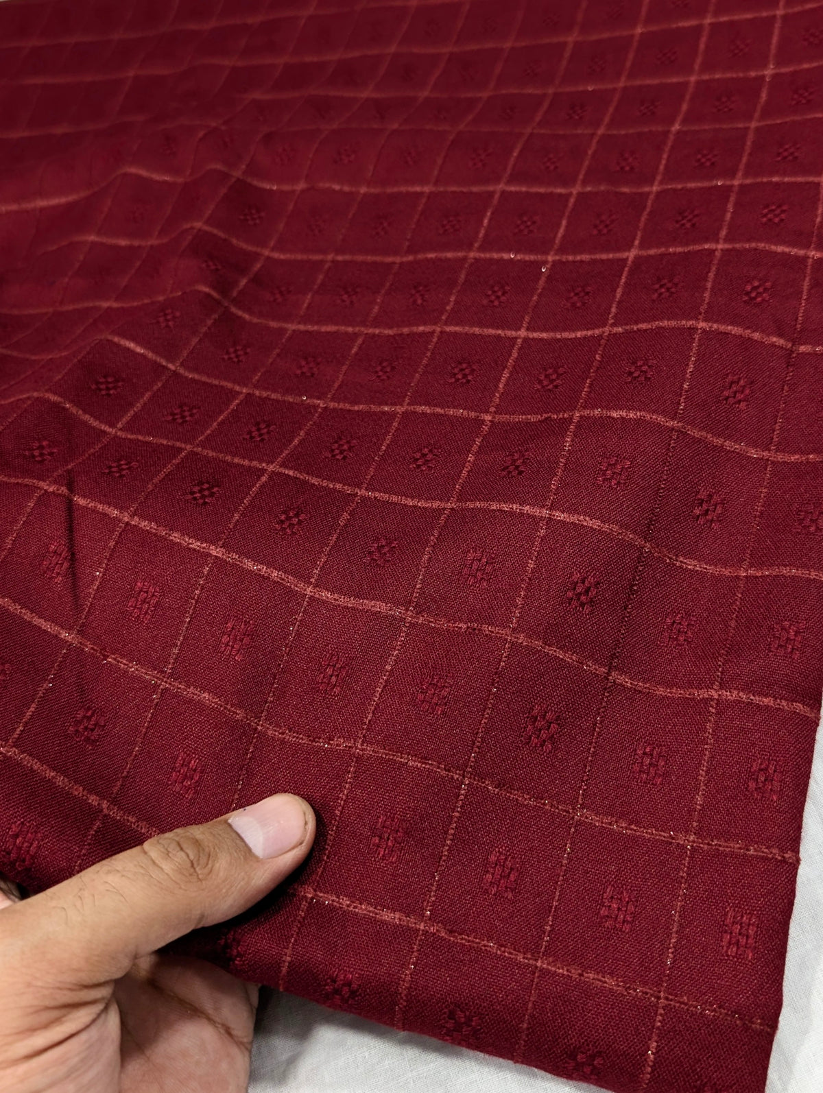 2PC MARINA SELF EMBOSSED DESIGN WITH HIGH QUALITY PLAIN MARINA TROUSER (MAHROON)