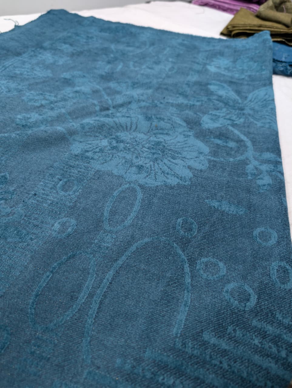 3PC PEACH LEATHER WITH HIGH QUALITY SELF DESIGN FLUFFY VELVET SHAWL EXPORT QUALITY WINTER COLLECTION (ZINC BLUE)
