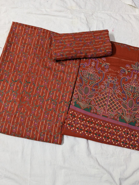 3PC MARINA PRINTED SUIT WINTER COLLECTION (RUST COLOR)