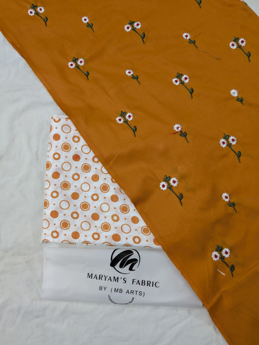 2PC EMBROIDERY LAWN WITH POLKA DOT PRINTED CAMBRIC TROUSER PREMIUM QUALITY SUMMER COLLECTION (EMBP00MS)