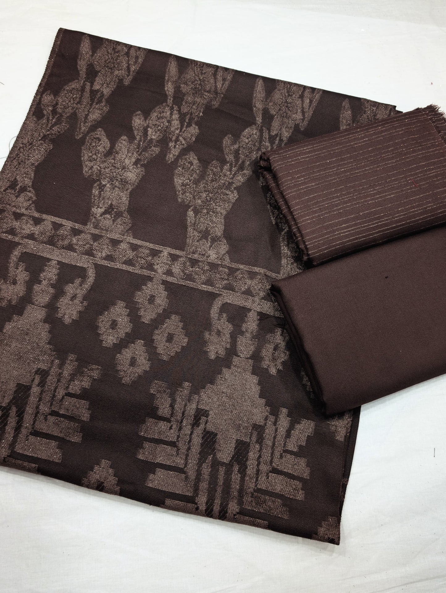 3PC CHAMKI VELVET MARINA WITH HIGH QUALITY CUT WORK DESIGN VELVET SHAWL PREMIUM QUALITY WINTER COLLECTION (CHOCOLATE BROWN)