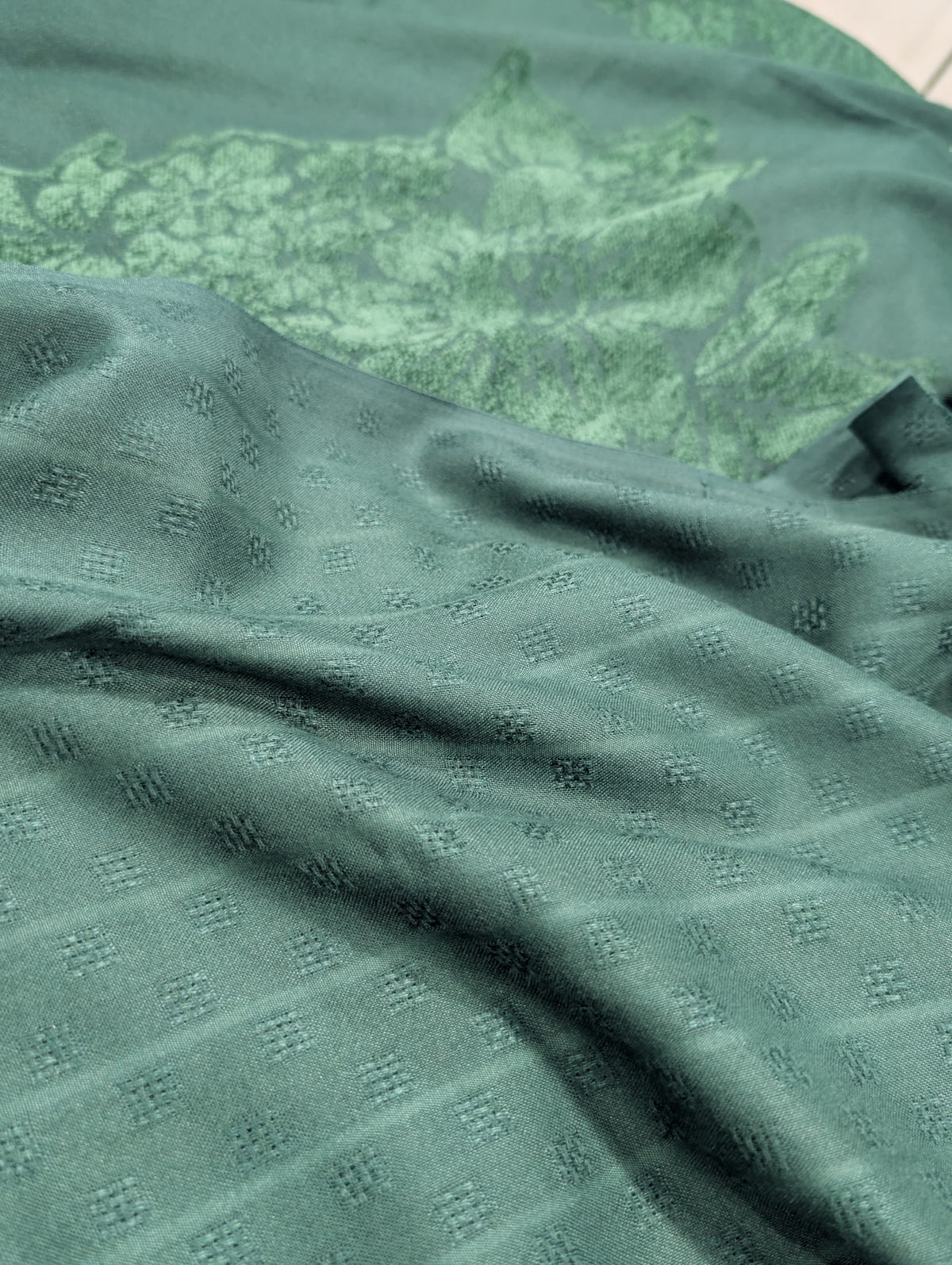 3PC MARINA SELF EMBOSSED WITH HIGH QUALITY RICH VELVET WOOL SHAWL LUXURIOUS WINTER COLLECTION (SAGE GREEN)