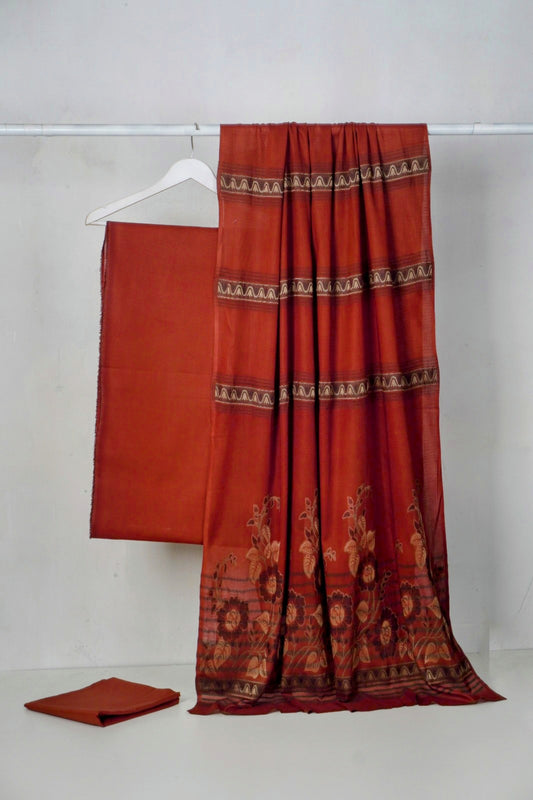 3PC BANA DORA LAWN WITH NEW BANARSI JAQUARD PREMIUM QUALITY DUPATA (3BN00RS) RUST