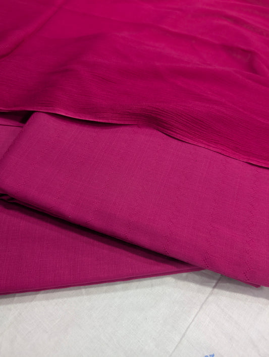 3PC SELF PRINTED LAWN PREMIUM QUALITY WITH 100 % PURE SHAFOON DUPATTA ( 3SLS00P) SHOCKING PINK