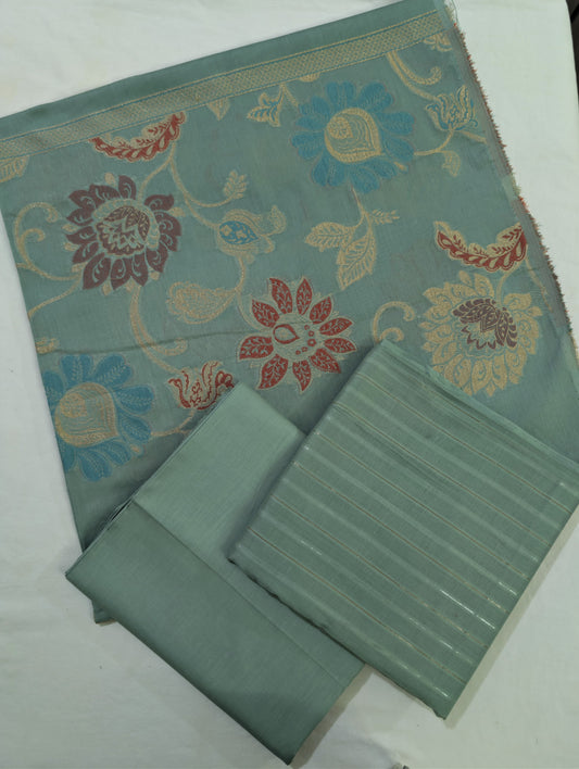 3PC MOON LIGHT LAWN WITH VERY PREMIUM QUALITY MULTI  JAQUARD BANARSI DUPATA (PISTA COLOR)