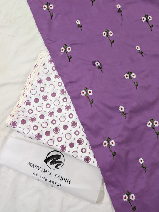 2PC EMBROIDERY LAWN WITH POLKA DOT PRINTED CAMBRIC TROUSER PREMIUM QUALITY SUMMER COLLECTION (EMBP00FL)