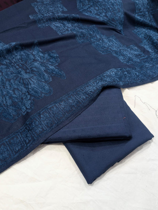 3PC MARINA SELF EMBOSSED WITH HIGH QUALITY RICH VELVET WOOL SHAWL LUXURIOUS WINTER COLLECTION (NEVYBLUE)